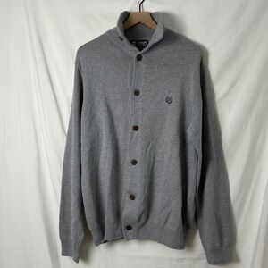 Chaps Mens Gray Button Up Cardigan Sweater Size Large Cotton Preppy Academia
